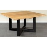 A new good quality solid oak and steel dining table, 76cm tall x 141cm x 140cm RRP £885