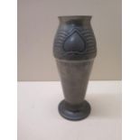 A Tudric pewter vase number 0251 with stylized decoration, 19cm tall, generally good condition,