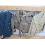Two Royal Artillery battle dresses and trousers, a Khaki drill jacket and jacket and trousers