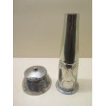 A Tudric pewter vase, 23cm tall, number 0327 and a English pewter desk inkwell no 0653, inkwell