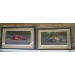 Two Gerald Coulson Formula 1 prints, Bon Anniversarie and Tribute to a Champion, both signed by