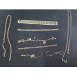 5 x 9ct gold bracelets and 3 x 9ct gold necklaces, all broken, total weight approx 65 grams