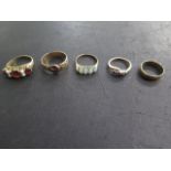 5 x 9ct yellow gold rings, sizes ranging from J to P, total weight approx 11.6 grams