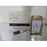 Bernard Freres Bicester brass carriage clock, 12cm tall, with key and box, in good condition,