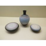 Two studio pottery porcelain bowls and covers together with a small vase decorated in a crackle