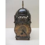 A Smiths brass lantern clock, 25cm tall with key, running