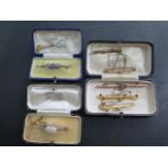 7 x 9ct gilt metal and white metal pins and brooches, 3 with marks for 9ct, total weight approx 20