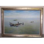 Gerald Coulson, British b.1926, oil on canvas Battle of Britain Memorial Flight in a gilt frame,