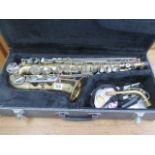 A saxophone- The Horn - in a hard travel case