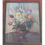 Patti Mayor, 1872-1962, oil on canvas still life dated 1937, frame size 54cm x 44cm, generally good