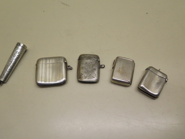 3 silver vestas, a silver match case and a silver cheroot holder, total weight approx 3.7 troy oz - Image 2 of 2