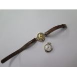 Two manual wind 9ct gold wristwatches, one on a strap, both running, head has chip to dial, total