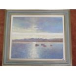 John Hammond (20th century British), oil on board, boats at anchor in a painted frame, frame size