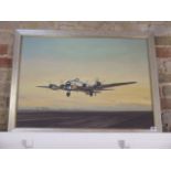 An oiliograph on canvas from an original by Gerald Coulson Bat out of Hell B17 Bomber, frame size