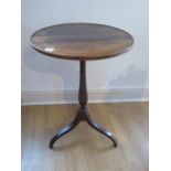 A pretty inlaid mahogany side / wine table on a turned column and tripod base, 70cm tall x 45cm