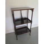 A nice three tier bookcase mahogany with turned pillars, 86cm tall x 48cm x 26cm, in good condition