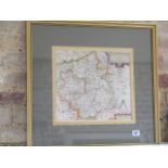A coloured map by W Kip of Cambridgeshire in a gilt frame, frame size 53cm x 57cm, generally good