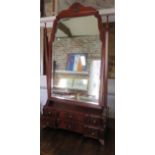 A Queen Anne style mahogany toilet mirror with six small drawers, 105cm tall x 57cm wide x 24cm deep