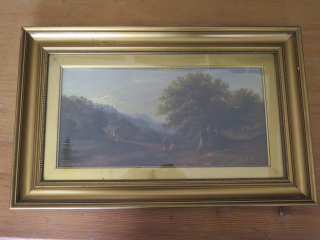 A Continental oil on canvas landscape with figures to the foreground, signed indistinctly and