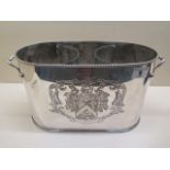 A modern armorial plated two bottle wine cooler, 17cm tall x 33cm wide