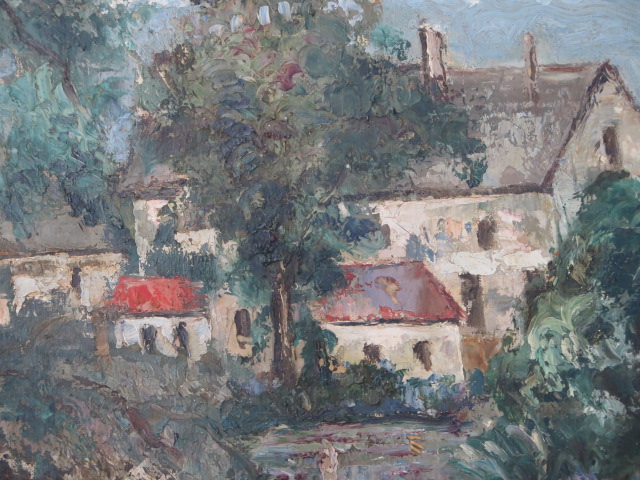 Isaac Pailes, Ukraine 1895-1978, Expressionist oil on canvas Village and pond scene, unframed, - Image 3 of 6