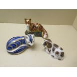 Two Royal Crown Derby paperweights, Fox cub and scruff, and a Derby style blue fox, all good