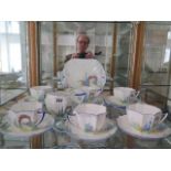 A Shelley 6 piece teaset with 6 cups, saucers, plates, sandwich plate and milk jug Rd 723404 pattern