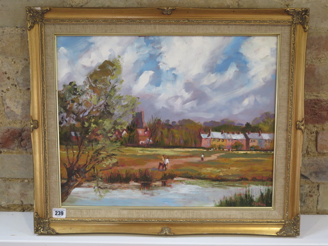 John Rohda oil on canvas Sudbury Meadows, in a gilt frame, frame size 51cm x 61cm, some knocks - Image 3 of 3