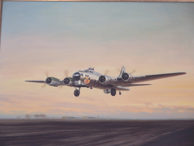An oiliograph on canvas from an original by Gerald Coulson Bat out of Hell B17 Bomber, frame size - Image 2 of 2