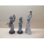 Three Lladro figures Japanese girl with fans and Japanese girl with hands clasped and lady with