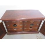 A counter top mahogany Ambergs letter file cabinet with 6 internal drawers, 45cm tall x 77cm x 35cm