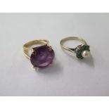 Two 9ct yellow gold rings, sizes J and L, approx 8.9 grams, generally good