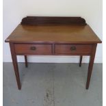 A 19th century mahogany 2 drawer side table with an upstand, 87cm tall x 102cm x 56cm