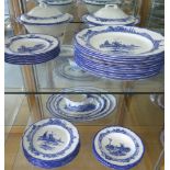 Royal Doulton Norfolk blue tableware including 2 lidded tureens, gravy boat, 3 serving plates 10 x