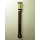 A mahogany stick barometer, the silvered dial signed Rider, tube empty, 86cm tall