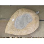 A hand carved leaf bird bath carved from Ancaster weatherbed limestone, 9cm tall x 67cm x 43cm wide,