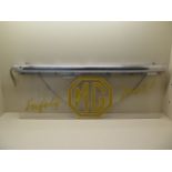 A vintage MG Safety Fast perspex hanging illuminated car showroom light, 96cm x 35cm, some pitting