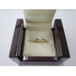 A hallmarked 9ct gold moissanite ring, approx 0.80 ct ,size P, approx 2 grams, in good condition