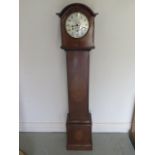 A mahogany inlaid chiming Grandaughter clock, 133cm tall, not currently running, needs pendulum