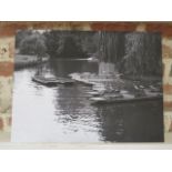 A new black and white print on canvas, punts on the Cam, Cambridge, 46cm x 61cm, produced and