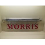 A vintage MORRIS perspex hanging illuminated car showroom light, 96cm x 35cm, some pitting to chrome