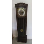 An early 20th century oak case clock with Westminster and Whittingdon chimes, 172cm tall, running