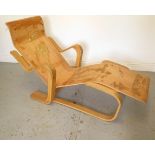 A Marcel Breuer design bent ply Birch long chair frame after the original made by 79cm tall x 146cm