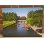 A new colour print on canvas of Punts on the Cam at the Backs, Cambridge, 46cm x 61cm, produced