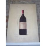 A print on canvas Chateau Royal red wine bottle, 98cm x 69cm