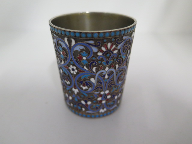 A Russian Klingert 84 silver and enamel beaker, 5.6cm tall, and an 84 silver and enamel spoon 13.5cm - Image 7 of 17