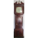 An early 19th century longcase clock, 8 day movement, mahogany case with inlay, painted 14" dial,