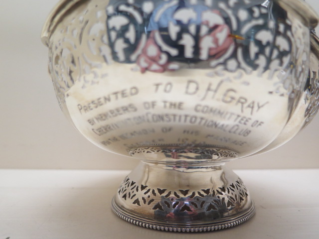 A Victorian silver basket, Sheffield 1882/83 FSJH, 28cm long, approx 19.8 troy oz, presentation - Image 7 of 7
