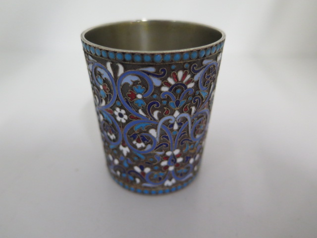 A Russian Klingert 84 silver and enamel beaker, 5.6cm tall, and an 84 silver and enamel spoon 13.5cm - Image 6 of 17