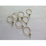 Seven gilt metal stone rings, size L, total weight approx 5 grams